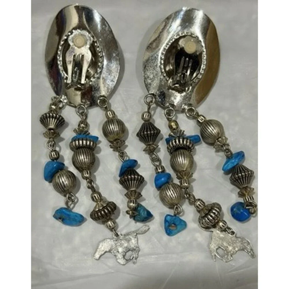 Post Earrings Western Style Dangle Cowboy Hat Boots Star Longhorn 2” Silver Tone